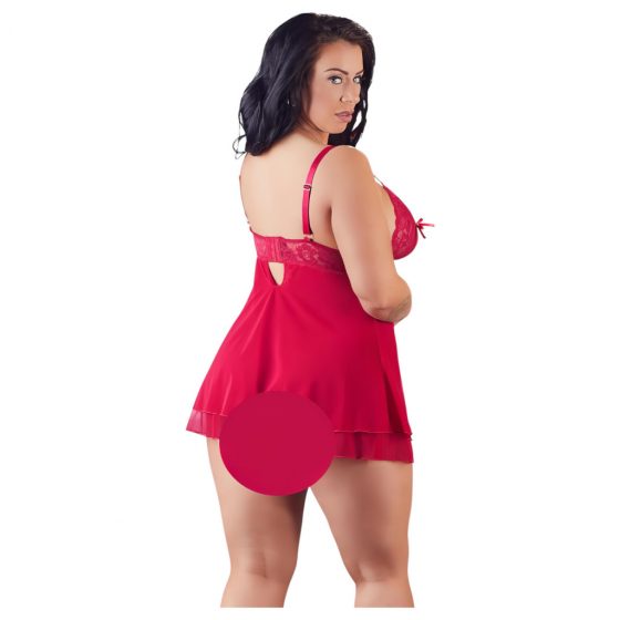 Cottelli Plus Size - čipkované, voľné babydoll (červené)