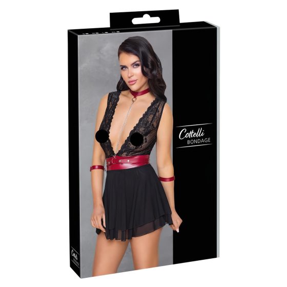 Cottelli Bondage - čipkované babydoll so zapínaním na krku (čierne)