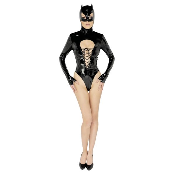 Čierny Zamat - dlhý rukáv Batwoman body (čierny)