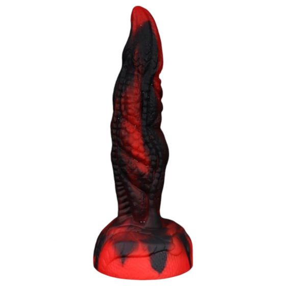 OgazR Hell Dong - drážkované dildo s lepiacimi vankúšikmi - 20 cm (čierno-červené)