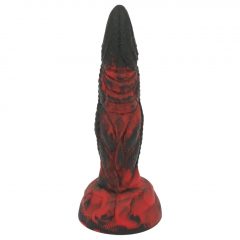   OgazR Hell Dong - drážkované dildo s lepiacimi vankúšikmi - 20 cm (čierno-červené)