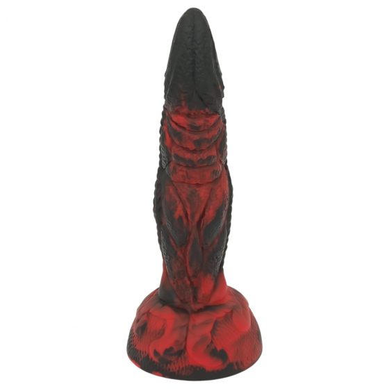 OgazR Hell Dong - drážkované dildo s lepiacimi vankúšikmi - 20 cm (čierno-červené)