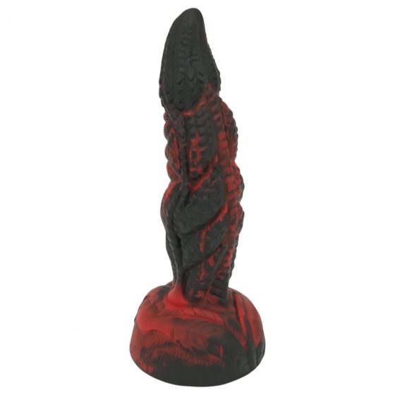 OgazR Hell Dong - drážkované dildo s lepiacimi vankúšikmi - 20 cm (čierno-červené)