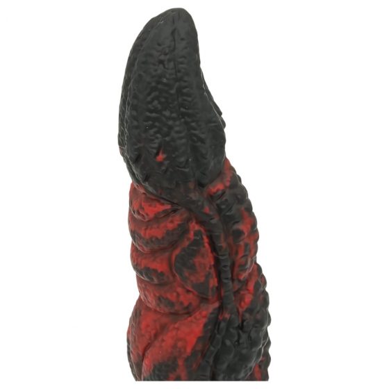 OgazR Hell Dong - drážkované dildo s lepiacimi vankúšikmi - 20 cm (čierno-červené)