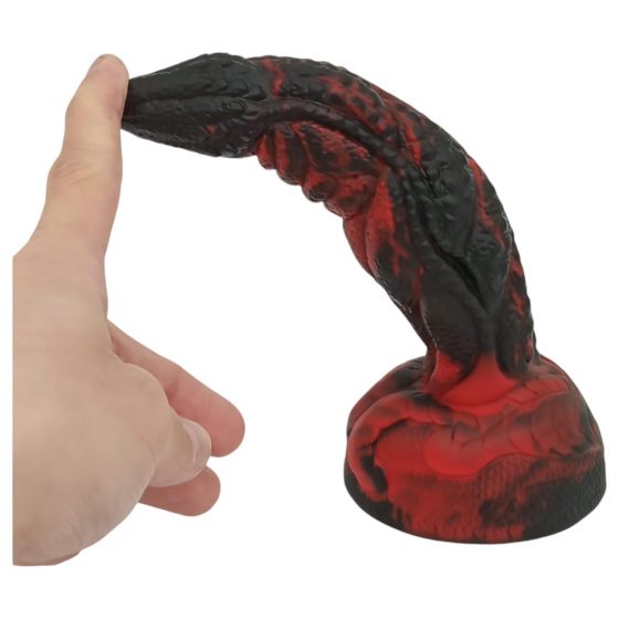 OgazR Hell Dong - drážkované dildo s lepiacimi vankúšikmi - 20 cm (čierno-červené)