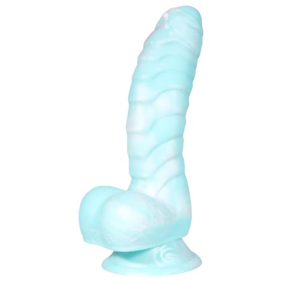 OgazR Sea Serpent - drážkované dildo so svorkou - 17 cm (modro-biele)