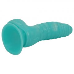   OgazR Sea Serpent - drážkované dildo so svorkou - 17 cm (modro-biele)