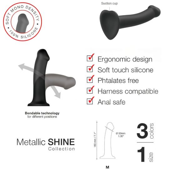 Strap-on-me Metallic Shine M - dildo vhodné pre pokožku - stredné (metalická fialová)