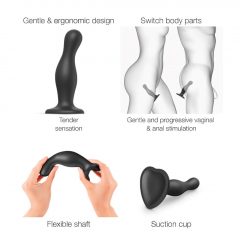 Strap-on-me Curvy M - zvlnené dildo s nožičkami (čierne)