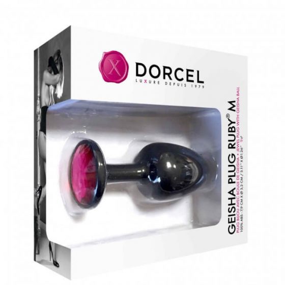 Dorcel Geisha Plug Ruby M - ružové análne dildo s kameňmi (čierne)