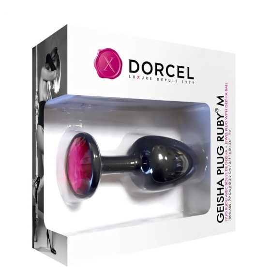 Dorcel Geisha Plug Ruby M - ružové análne dildo s kameňmi (čierne)