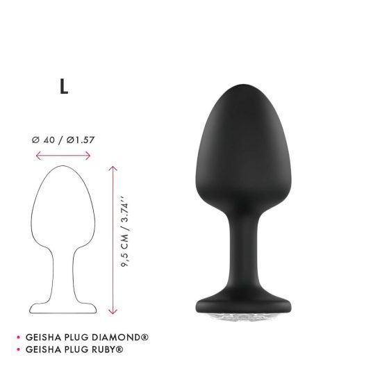 Dorcel Geisha Plug Diamond L - análny vibrátor s bielym kameňom (čierny)