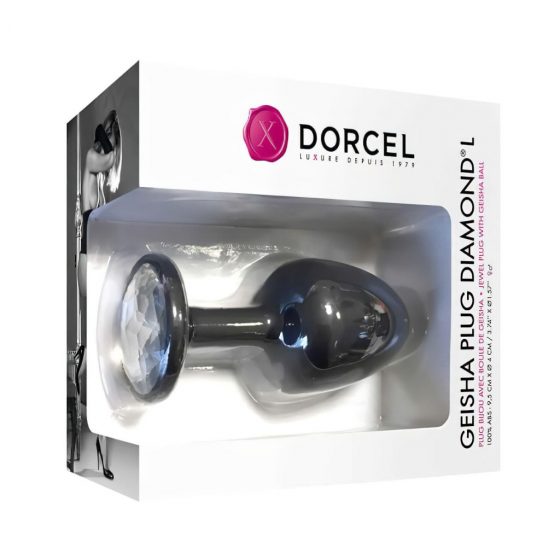 Dorcel Geisha Plug Diamond L - análny vibrátor s bielym kameňom (čierny)