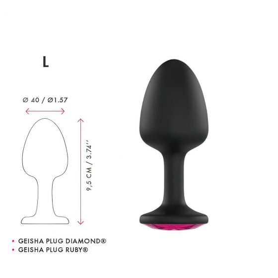 Dorcel Geisha Plug Ruby L - ružové análne dildo s kameňmi (čierne)