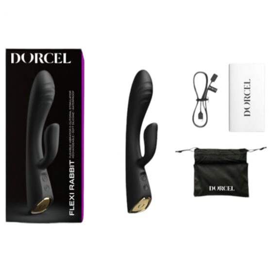 Dorcel Flexi Rabbit - nabíjací, vyhrievací vibrátor s ramenom na klitoris (čierny)