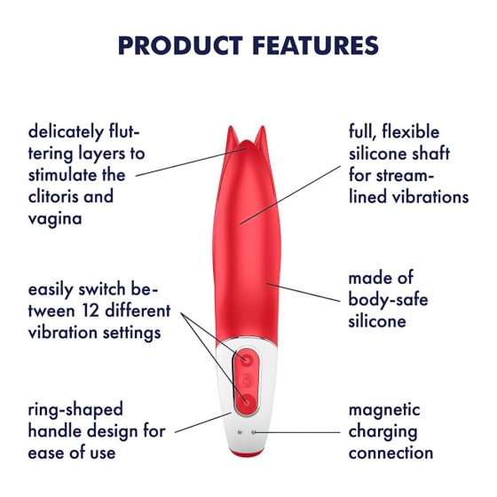 Satisfyer Power Flower - akumulátorový, vodotesný vibrátor (červený)