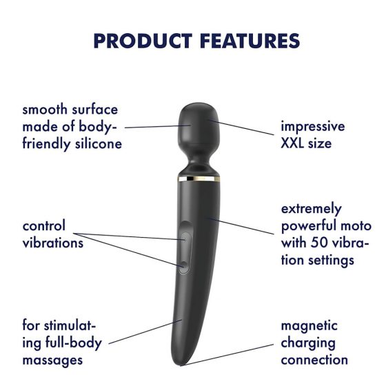 Satisfyer Wand-er Woman - nabíjací, vodotesný masážný vibrátor (čierny)