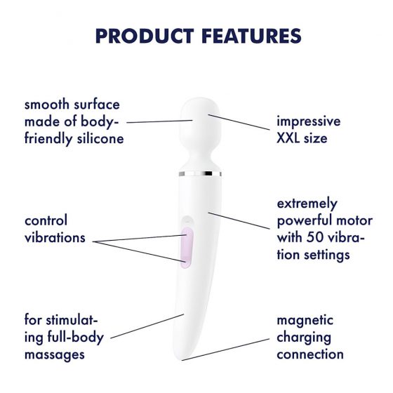 Satisfyer Wand-er Woman - nabíjací, vodotesný masážný vibrátor (biely)