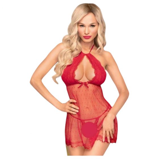 Penthouse Libido Boost - bodkovaný babydoll s tangami (červený)