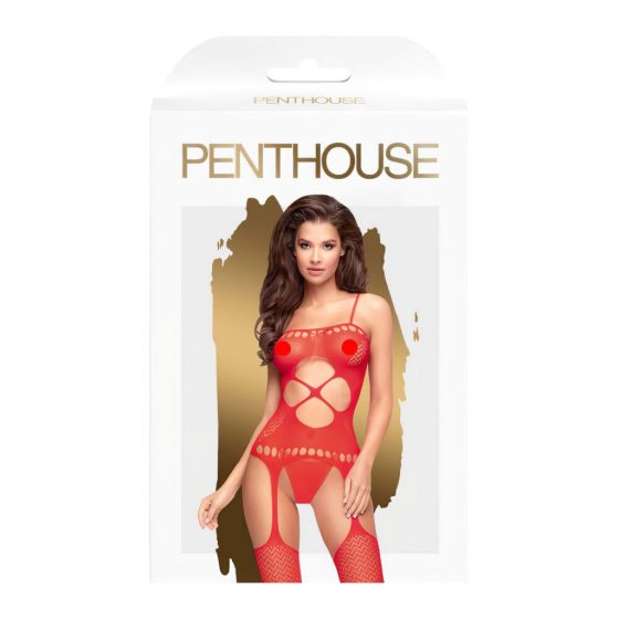 Penthouse Hot Nightfall - otvorený overal zo sieťoviny (červený)