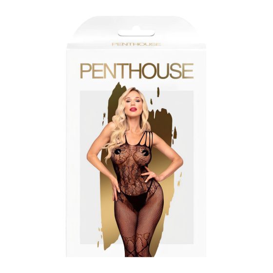 Penthouse Dirty Mind - otvorený sieťovaný overal (čierny)