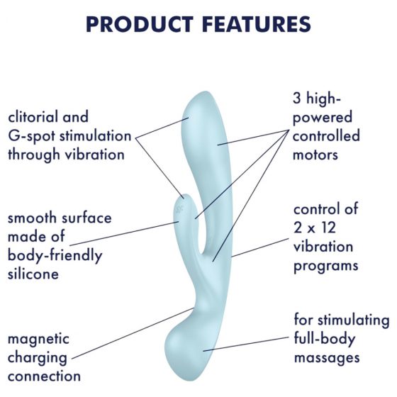 Satisfyer Triple Oh - akumulátorový vibrátor s ramienkom na klitoris (modrý)