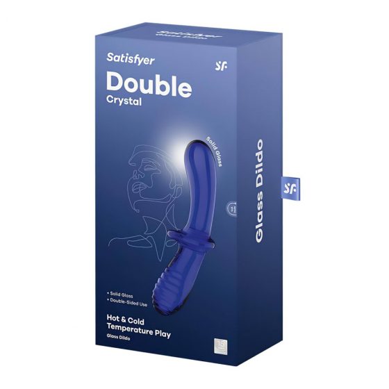 Satisfyer Double Crystal - sklenené dildo s 2 koncami (modré)