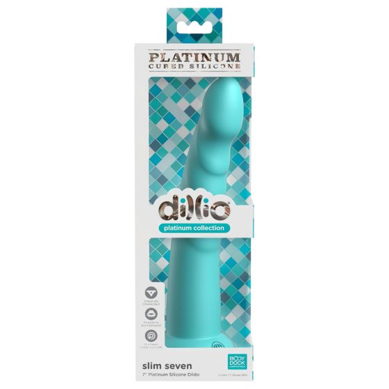 Dillio Slim Seven - prísavkový stimulujúci dildo (20 cm) - tyrkysový