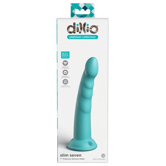 Dillio Slim Seven - stimulačné dildo s lepkavými prstami (20 cm) - tyrkysové