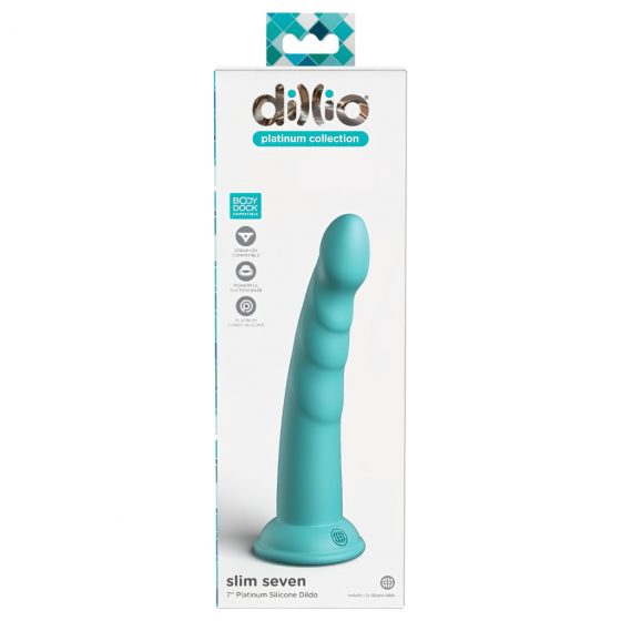 Dillio Slim Seven - prísavkový stimulujúci dildo (20 cm) - tyrkysový