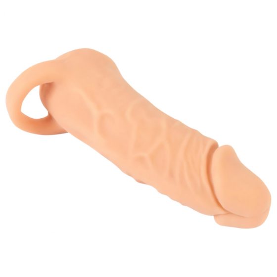 Prírodná koža - návlek na penis a vibrátor - 18 cm (prírodný)