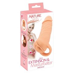   Prírodná koža - návlek na penis a vibrátor - 18 cm (prírodný)