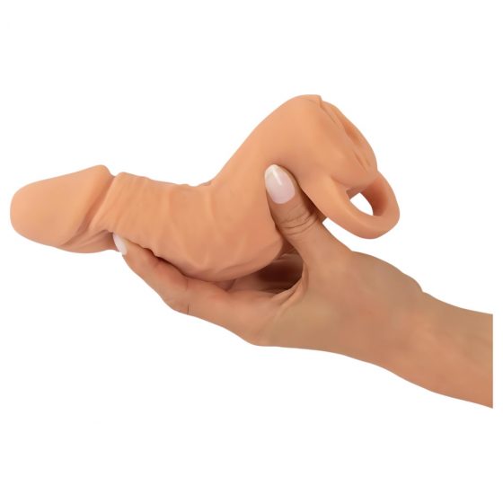 Prírodná koža - návlek na penis a vibrátor - 18 cm (prírodný)