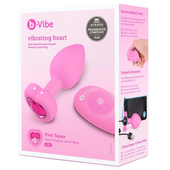 b-vibe heart - nabíjateľný, rádiový análny vibrátor (ružový)