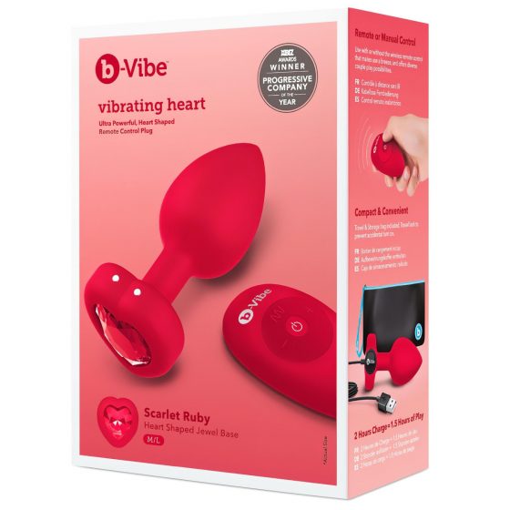 b-vibe heart - nabíjateľný, rádiový análny vibrátor (červený)