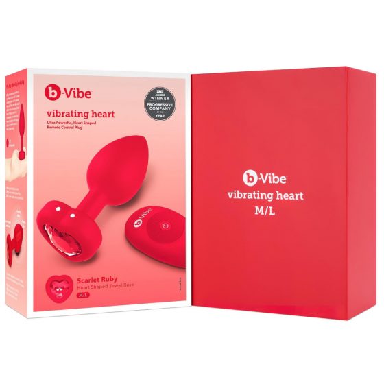 b-vibe heart - nabíjateľný, rádiový análny vibrátor (červený)