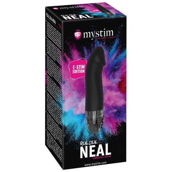 mystim Real Deal Neal E-Stim - dobíjací elektro vibrátor na penis (čierny)