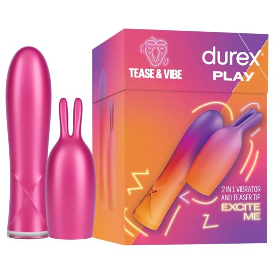 Durex Tease & Vibe - dobíjací tyčový vibrátor so stimulátorom klitorisu so zajačikom (ružový)