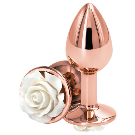 Rear Assets Rose - malé análne dildo s bielou ružou (rosegold)