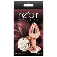   Rear Assets Rose - malé análne dildo s bielou ružou (rosegold)