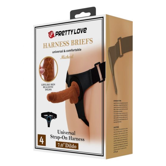 Postroj Pretty Love - univerzálny spodný s dildom - 17 cm (čierny)