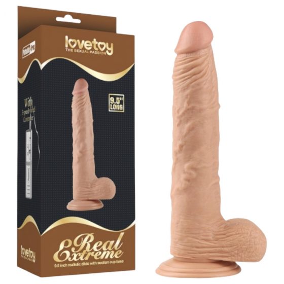 Lovetoy Real Extreme - prísavný, semenníkový dildo - 24 cm (prírodná farba)