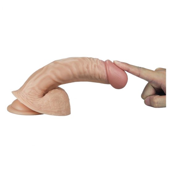 Lovetoy Real Extreme - stojatá, so semenníkmi G-bod dildo - 21 cm (prírodná)