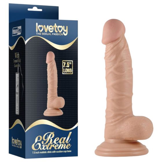 Lovetoy Real Extreme - prísavkový, s semenníkmi G-bod dildo - 19 cm (prírodný)