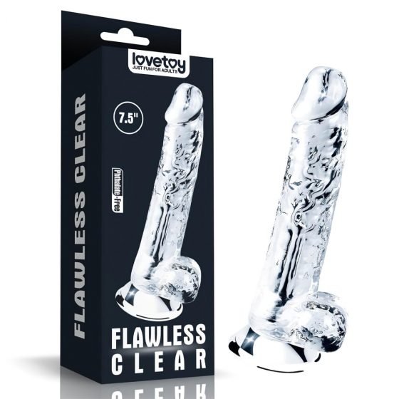 Lovetoy Flawless Clear - upínacie, testikulárne dildo - 19 cm (transparentné)