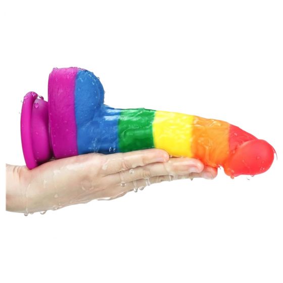 Lovetoy Prider - realistické tekuté silikónové dildo - 19 cm (dúha)