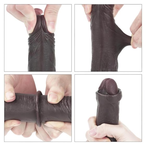 Lovetoy Sliding-Skin - dvojvrstvové dildo - 18 cm (hnedé)