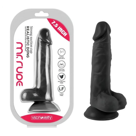 Mr. Rude - upínacie dildo na semenníky - 19 cm (čierne)