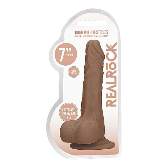 RealRock Dong 7 - realistické dildo s penisom (17 cm) - tmavé prírodné