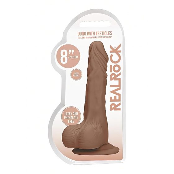 RealRock Dong 8 - realistické dildo s varlaty (20 cm) - tmavé prírodné